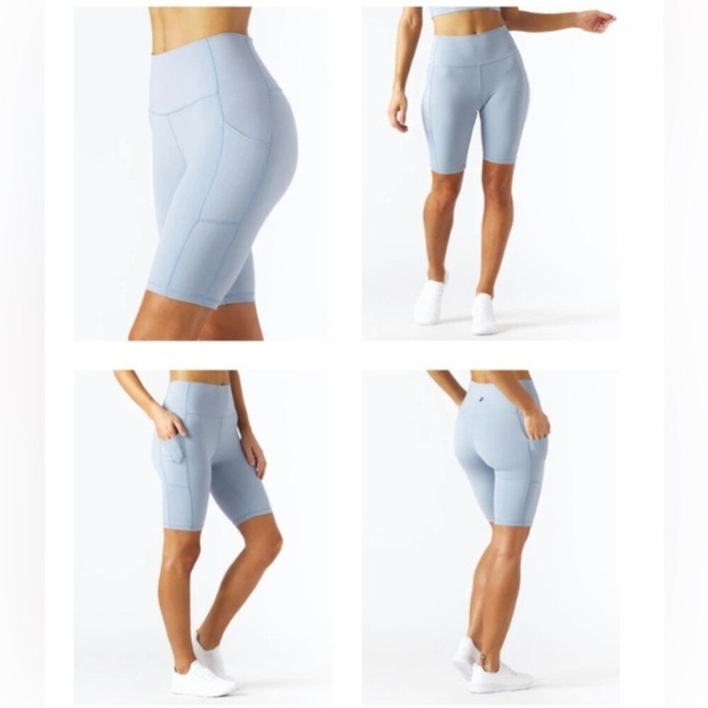 Glyder Biker Shorts Women S French Blue NWT Taper High Waist Athleisure Pockets